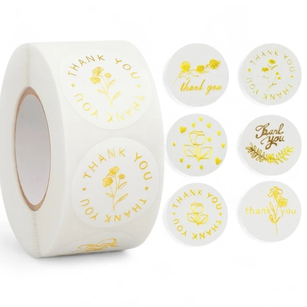 Gold Foil Thank You Sticker, Glitter Gold Floral Labels Stickers 1